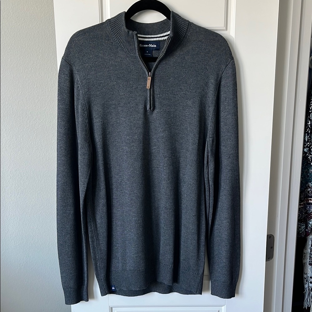 Mizzen+Main Gray Zip Up Sweater Lightweight Knit